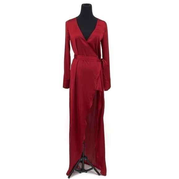 FOR LOVE & LEMONS x JAIME KING LA LYDIA RUBY RED  ROBE LONG SLEEVE WRAP DRESS - Picture 4 of 15